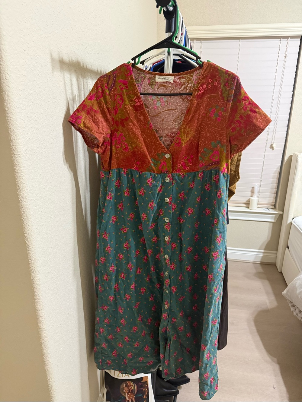 Natural Life cotton buttonfront midi dress floral boho Cottagecore farmhouse